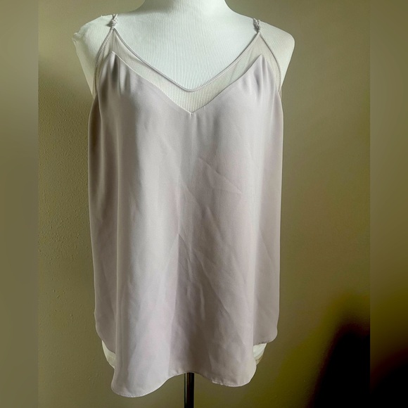 Aritzia Babaton Galen Lilac Mesh Trim Drapey V-Neck Cami Tank Top Blouse Medium - Picture 1 of 7